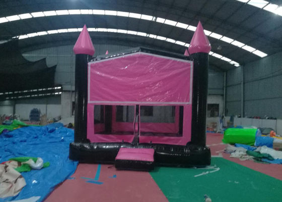 Pink And Black Castle Inflatable Bounce House Easy Deformation SGS Approved