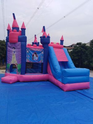 Pink And Blue 3 In 1 Combo Bounce House / Inflatable Jumping Castle With Slide